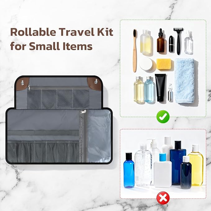 Toiletry Bag for Men, Travel Essentials Travel Toiletry Bag, Water-Resistant Compact Bathroom Roll Organizer for Hygiene, Shaving kit, Gifts for men (6.Khaki Yellow (PU Leather))
