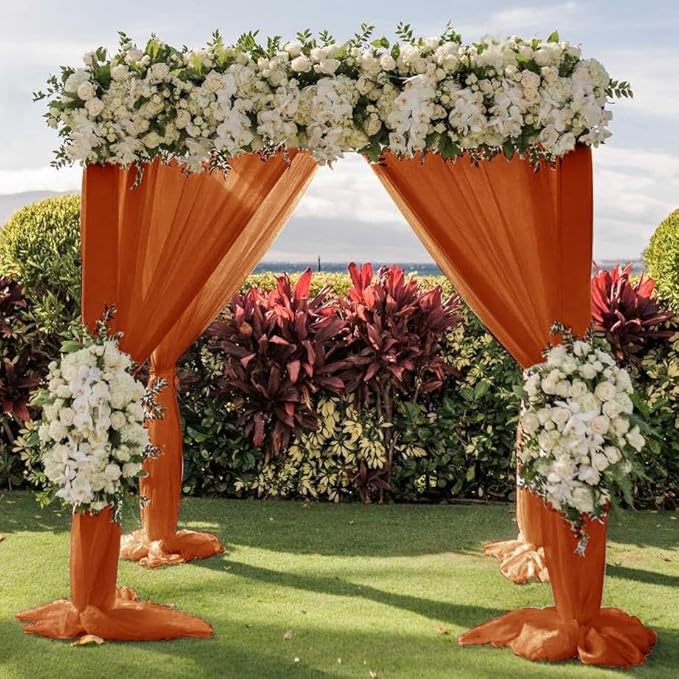 Wedding Arch Draping Fabric 30'' x 18FTSheer Chiffon Arch Drape Backdrop 2 Panel Terracotta Drapes for Photo Booth Bridal Shower Church Decor Newborn Photography Outdoor Party
