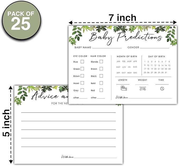 Baby Predictions and Advice Cards, 5" x 7" Minimalism Baby Shower Predictions Cards, Daily Party Games & Activities Favors for Newparents - G04
