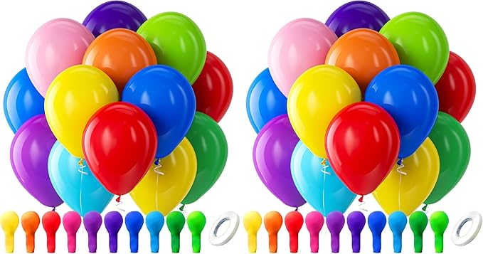 Bezente Assorted Rainbow Latex Balloons, 200 Pack 12 inch Round Helium Bright Color Balloons for Birthday Bridal Shower Wedding Party Decorations