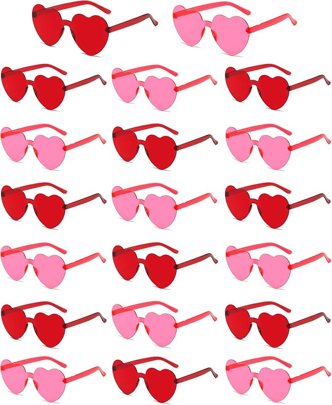 20 Pairs Heart Shaped Sunglasses for Women Colorful Glasses Fun Trendy Transparent Heart Sunglasses Party Favor