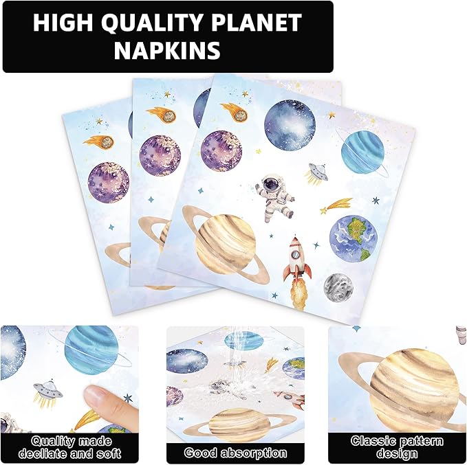 140PCS Space Themed Paper Plates Party Supplies Decorations, Birthday Paper Plates First Trip Around The Sun Astronaut Planet Cake Plate Tableware Dinner Set for Boys Girls Birthday Shower