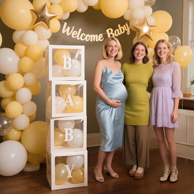 Ledido 2026 Graduation Balloon Boxes Decorations, 4 Pieces White Clear Grad Balloon boxes with Letters, Class of 2026 Graduation Party Supplies for College, High School, Prom, Birthday, Baby Shower