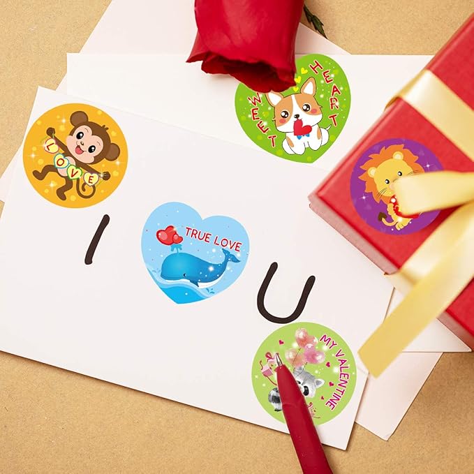 Fancy Land 600 Valentines Sticker for Kids Heart Animal Sticker for Valentine’s Day Party Decoration