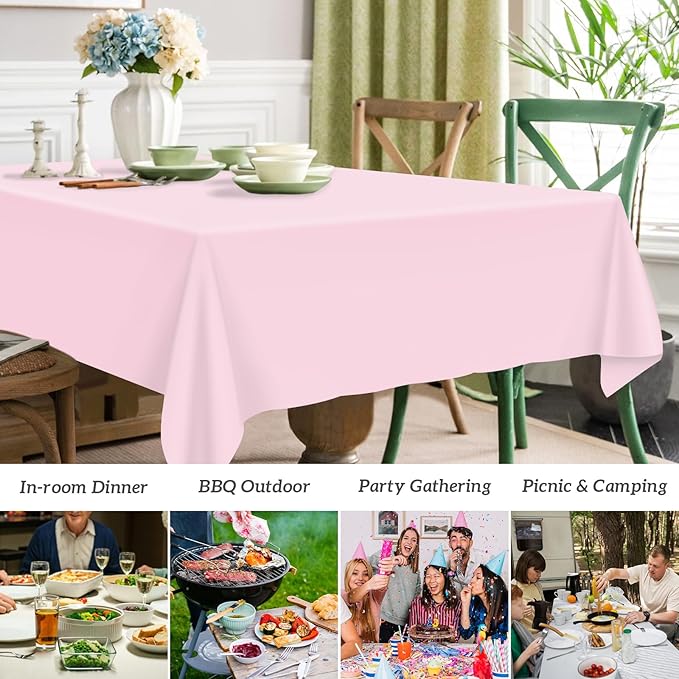 Mulbozy 12 Pcs Pink Plastic Tablecloth for Rectangle Table, 54 × 108 inches Disposable Pink Party Table Covers for Birthday, Anniversary, Wedding, Fine Dining, Graduation Party Decoration