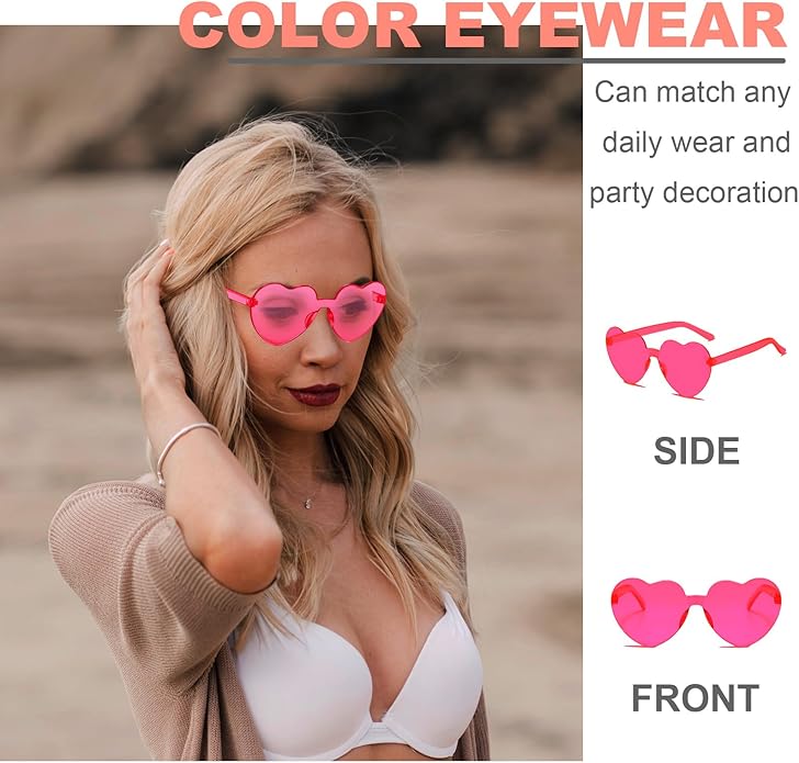 AEAHALY Heart Sunglasses for Women and Men Rimless Heart Shaped Sunglasses Bachelorette Bride Party Accessories