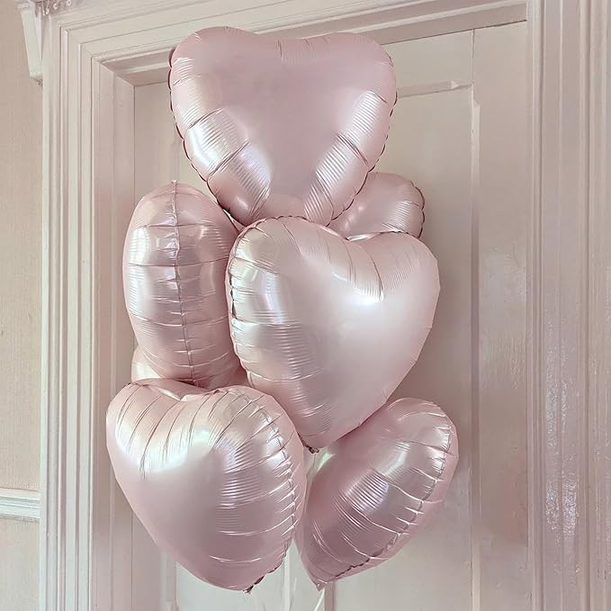 Baby Pink Heart Balloons, 18 Inch Pink Heart Balloons, 12Pcs Large Pearl Pink Heart Shape Foil Balloons, Pastel Pink Helium Foil Balloons for Boho Girls Women Birthday Wedding Baby Shower Valentines