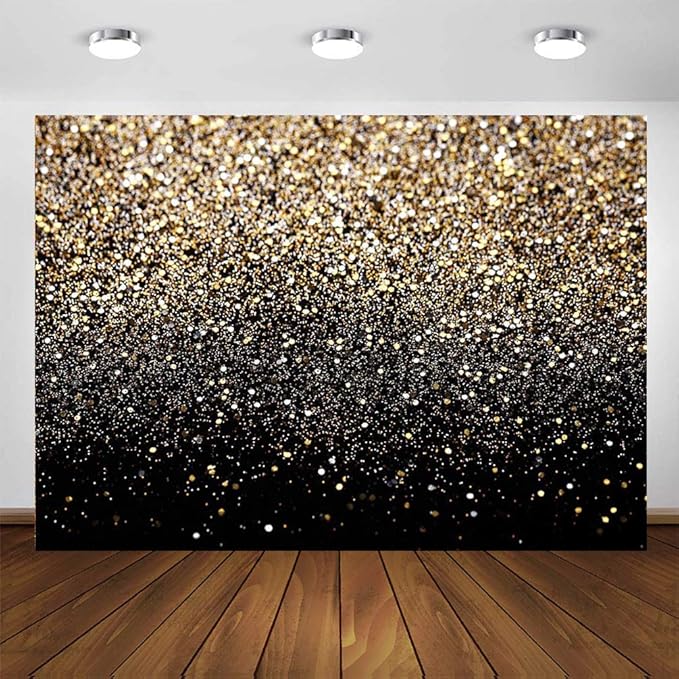 CYLYH 8X6ft Black and Gold Backdrop Golden Spots Backdrop Vintage Astract Glitter Background Wedding Adult Baby Children Holiday Party Backdrop
