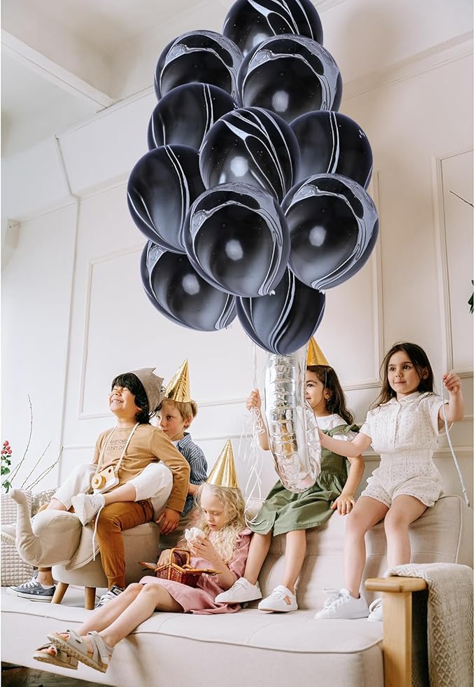 Black Marble Balloons 12 Inch Agate Latex Balloons 50PCS Black and White Tie Dye Black Balloons for Birthday Party Christmas Decorations Wedding Halloween Festival Photobooth