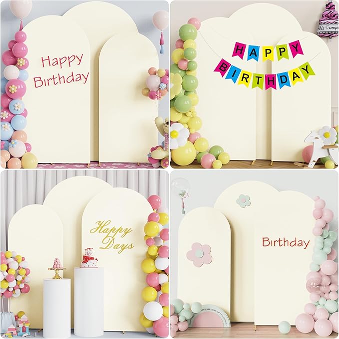 Wokceer Wedding Arch Cover (7.2FT, 6.6FT, 6FT) Set of 3 Spandex Fitted Wedding Arch Stand Covers for Round Top Chiara Arch Backdrop Stands Cover for Birthday Party Ceremony Banquet Decor Ivory