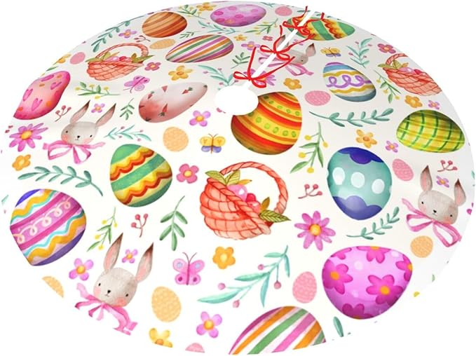 Easter Eggs Bunny Tree Skirt Xmas Tree Mat Christmas Tree Ornaments Decorations Holiday Party Indoor Outdoor 30"