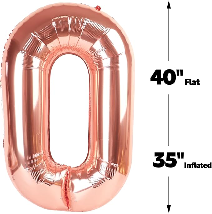 Rose gold 40 Inch 0 Number Balloons, 0 Decorations for 10 20 30 40 50 60 70 80 90 100 Birthday, Rose gold Foil Giant Birthday Graduations Anniversary Party Balloon