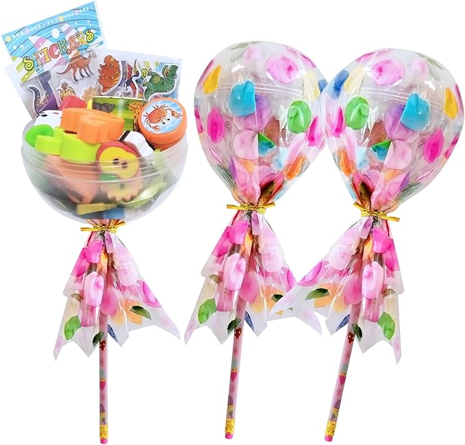 Rpefq Party Favors for Kids, 24 Pack Giant Lollipop-Shaped Stationery Set Return Gifts for Birthday Party,Fun Birthday Goodie Bags Easter Day Gifts for Kids Classroom Easter Students Gift