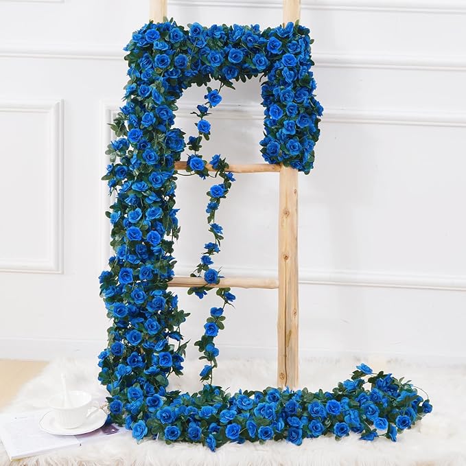 BLEUM CADE 12Pcs 98.4Ft Flower Garland Artificial Rose Vines for Bedroom, Cute Fake Hanging Flower Vines Floral Garland Decorations for Wedding Party Wall Room Decor Aesthetic