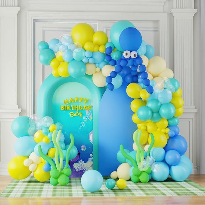 Sponge Cartoon balloons yellow and blue balloon garland arch kit 160+pcs with DIY Octopus balloon for Birthday baby shower Party decorations