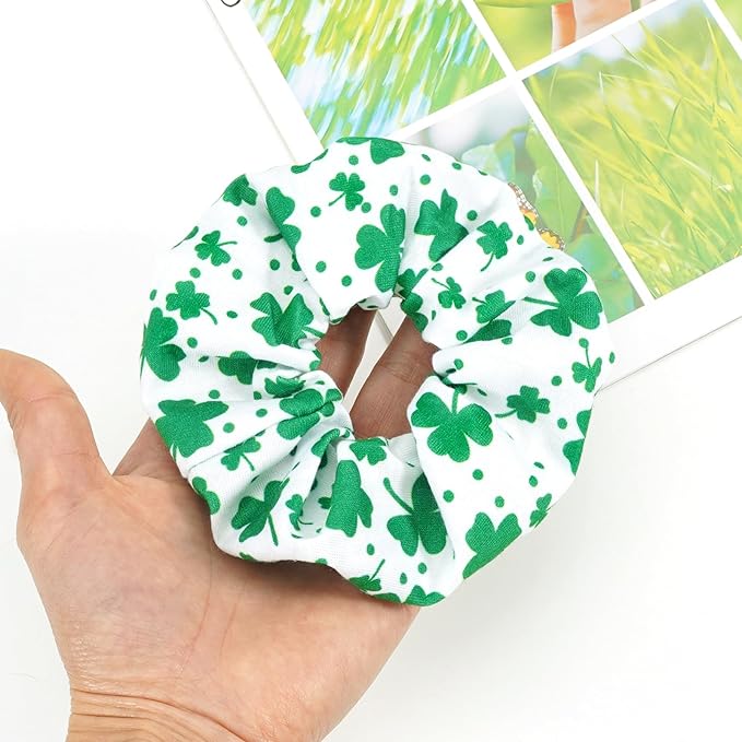 St.Patrick's Day Hair Ties for Woman Girls Green Shamrock Hair Scrunchies Elastic Irish Lucky Leaf Clover Hair Tie St.Patricks Party Supplies St.Patrick's Hair Accessories