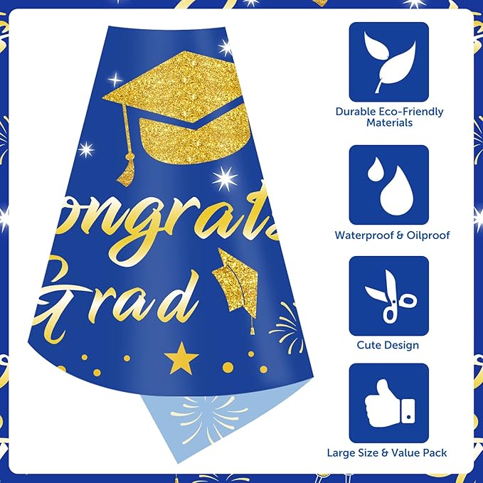 Graduation Tablecloth Party Decorations 2026 3 Pack Blue Large Size 54"x108" Congrats Grad Disposable Rectangle Table Covers Plastic Table Cloth for College High School Class of 2026 Party Supplies