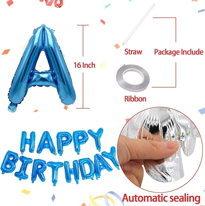 KALOR Dark Blue Happy Birthday Balloons Banner, Reusable Balloons