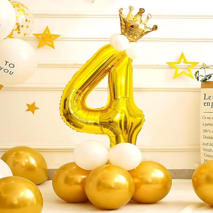 16 In Gold Large Numbers Balloons 0-9, Self Inflating Number 4 Balloons for Boys Girls, Big Gold Digit 4 Balloons for Women Men Birthday Party Anniversary Wedding Supplies Decorations