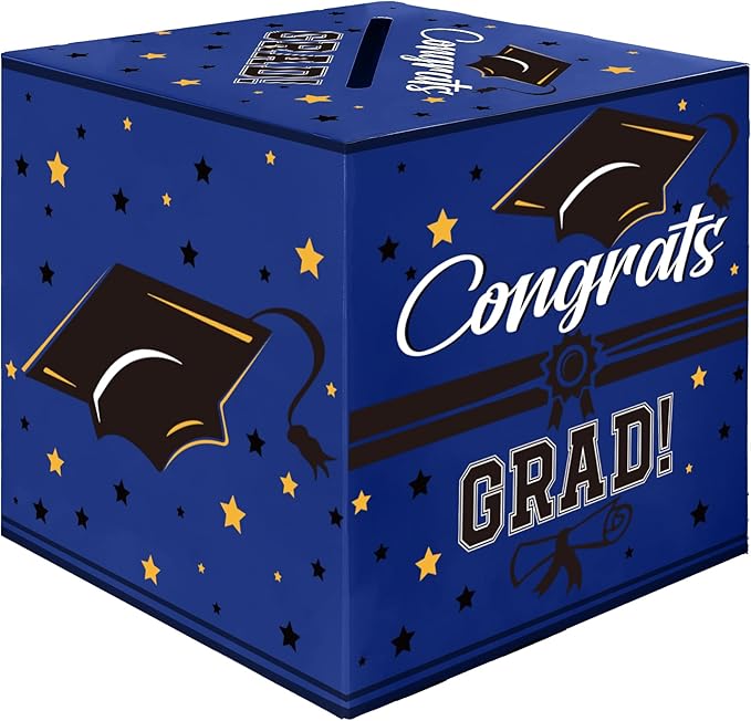 Graduation Card Box, Graduation Party Decorations 2025, Blue Graduation Box, Graduation Card Holder, Foldable Cardboard Congrats Grad Card Gift Box for Graduation Party Supplies Party Favors