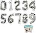 10PCS 40 Inch Large Foil Number Balloons 0-9 Set - Reusable Metallic Argent Birthday Wedding Decorations