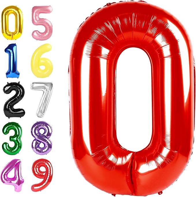 40 Inch Balloon Numbers, Red Balloons for Birthday Party Decoration, Foil Number 0 Ballon for 0, 10, 20, 100, 2026 Celebration, Birthday, Baby Shower, Anniversary Decor