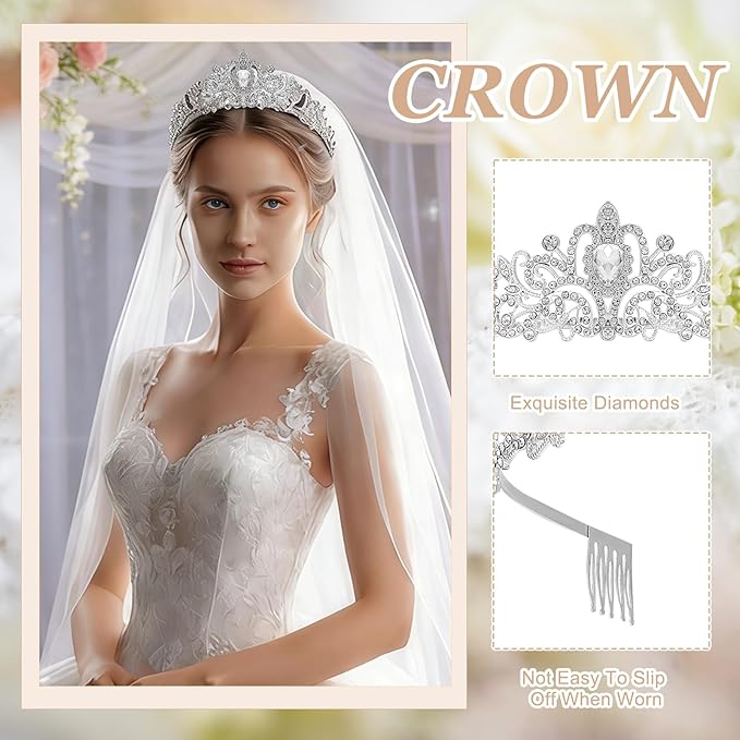 JATEBI 4Pcs Gifts for Bride To Be - Bride Sunglasses Sash&Veil Crown, Bridal Shower Gifts Bachelorette Party Decorations
