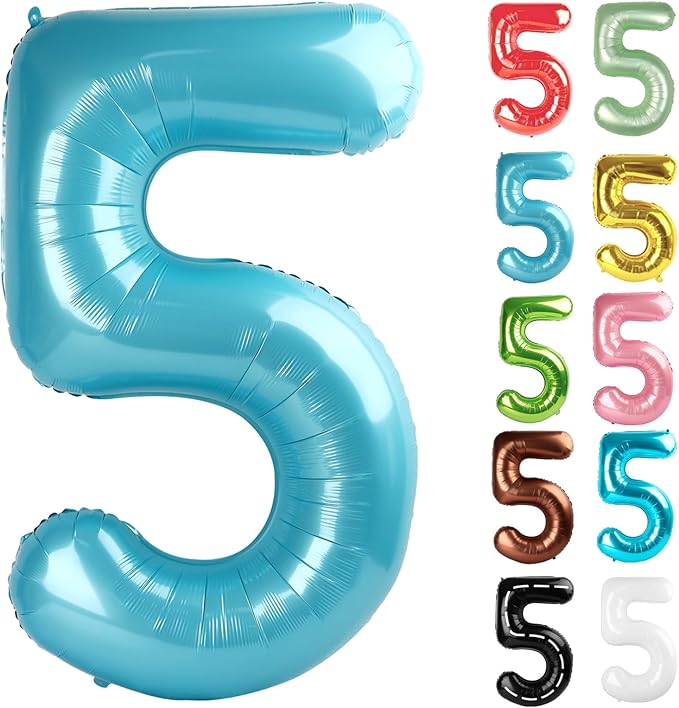 Pearlescent Blue Number 5 Balloon 40 Inch, 5 Balloon Number, 5th Birthday Decorations, Pearlescent Blue Party Supplies for Boys Girls