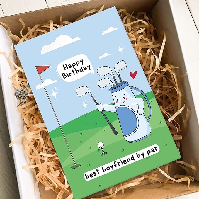 Funny Golf Birthday Card for Boyfriend, Golf Lover Birthday Card from Girlfriend, Best Boyfriend by Par