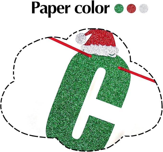 Red and Green Glitter Merry Christmas Banner, Feliz Navidad Banner Christmas Party Supplies, Indoor Xmas New Year Party Decorations Supplies