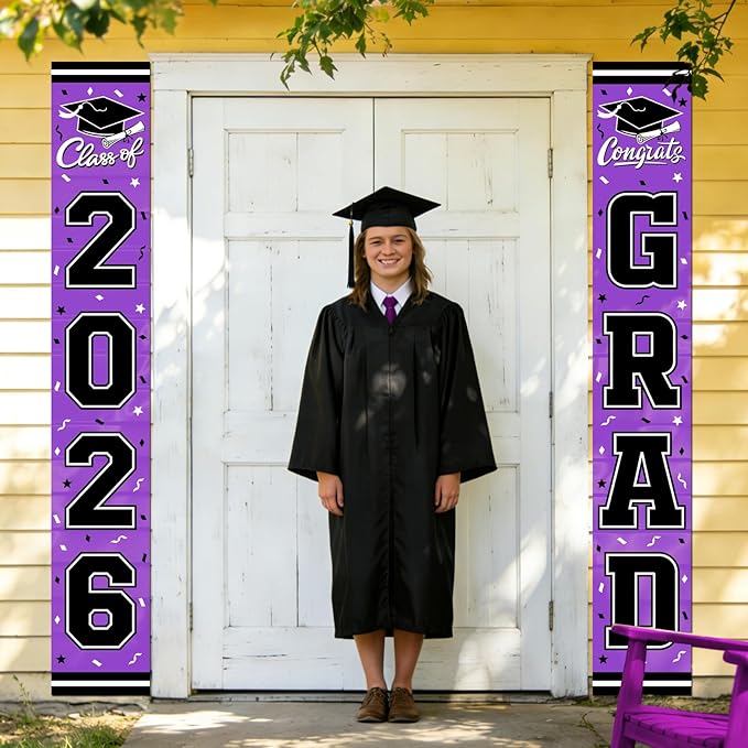 2026 Graduation Decorations,Congrats Grad Banner Backdrop for Class of 2026 Decorations- Purple Graduation Party Decorations