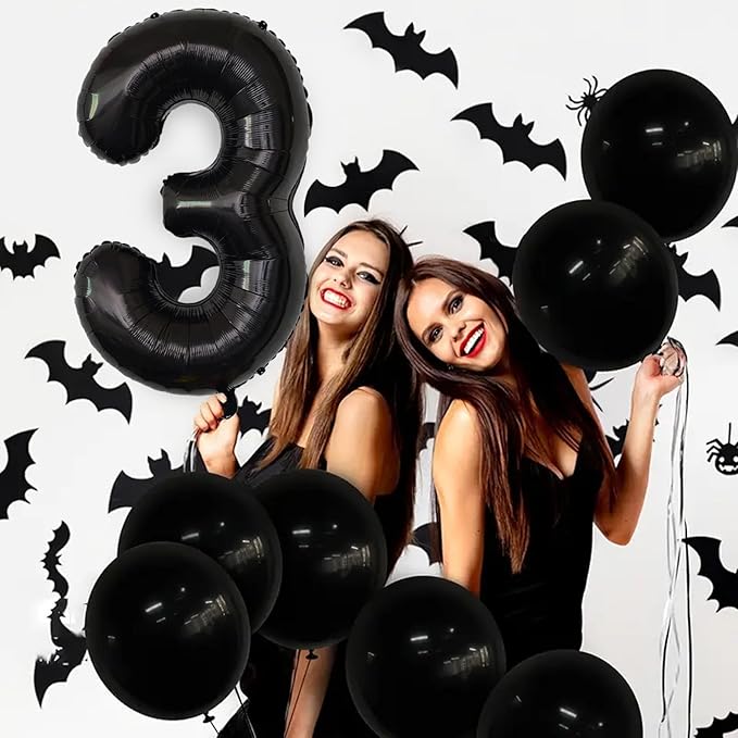 Number Balloons Black Party Balloon - Giant Number 3 Balloon, 40 Inch Large Balloon for Birthday Decorations, Black Party Supplies for Men Women