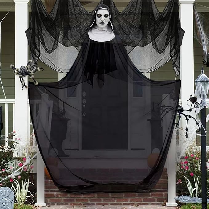 Halloween Creepy Cloth -1 Pack Black- 315x85 Inch Cotton Gauze Fabric - DIY Spooky Decor for Haunted House,Spider Web,Ghost - Indoor Outdoor Halloween Party Decorations