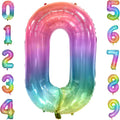 40 Inch Rainbow Number Balloon 0, Large Number Foil Mylar Balloons for Birthday Party Celebration Decorations Supplies, Digital Balloons for Wedding Anniversary Events Decorations