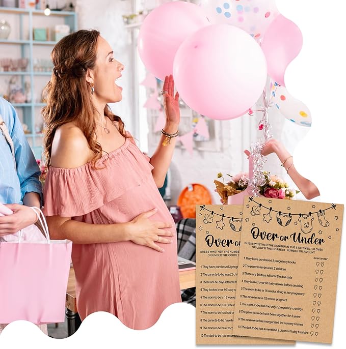 Baby Shower Game, Over or Under Game Cards, Baby Shower Party Games Supplies & Activities, Party Activities Ideas Supplies, Baby Shower Ideas, 30 Game Cards Included, Kraft