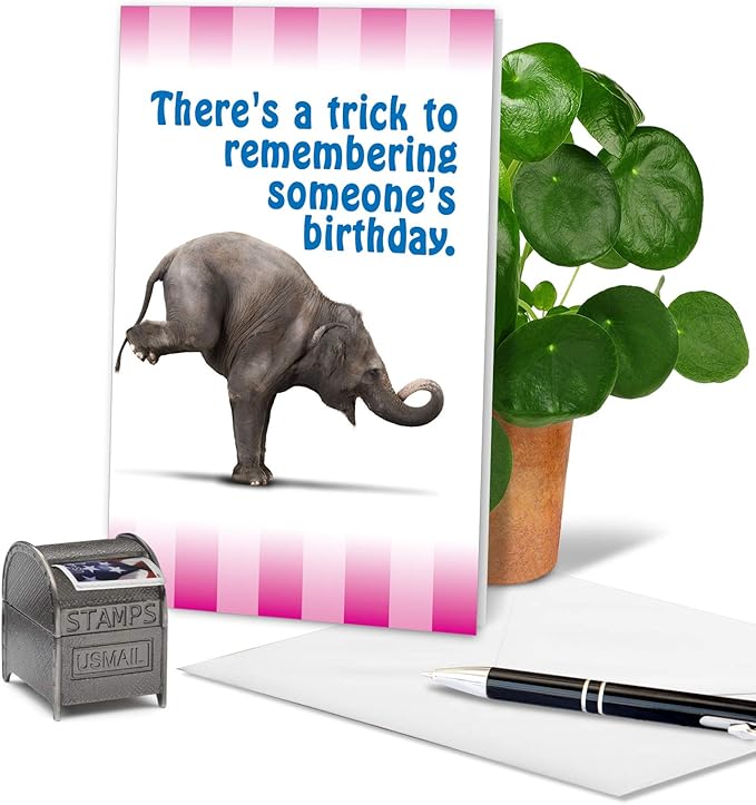 NobleWorks - Funny Happy Belated Birthday Card with Envelope - Congrats Greeting Card, Birthday Fun - Trick to Remembering C6353BDG