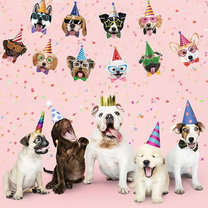 Hooqict Dog Birthday Banner Puppy Themed Party Decorations for Backdrop Dog Party Banner Happy Birthday Garland Sign for Boys Girls Kids 1st 2nd 3rd