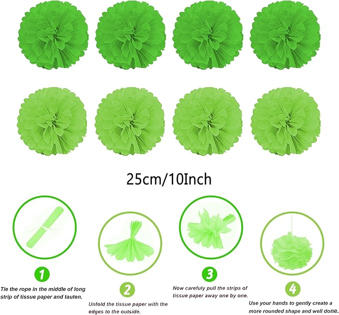 ZERODECO Party Decorations, 41 Pcs Green Papar Fans Pompoms Garlands String Tissue Paper Tassel for Fiesta Home Bridal Baby Shower Wedding Boy Girl Birthday Party