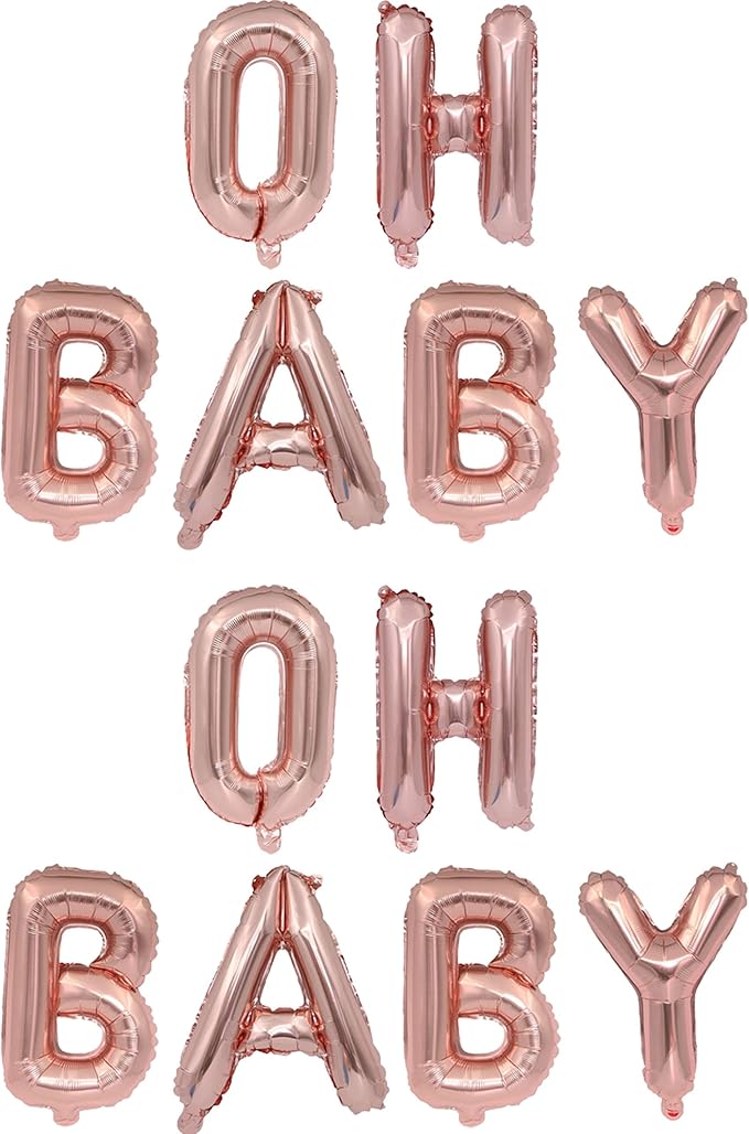 2 Set 12Pcs Rose Gold Oh Baby Letter Balloons 16in Balloon Foil Letter Decorations Party Decor Rose Gold Letter Balloons Oh Baby Party Supplies