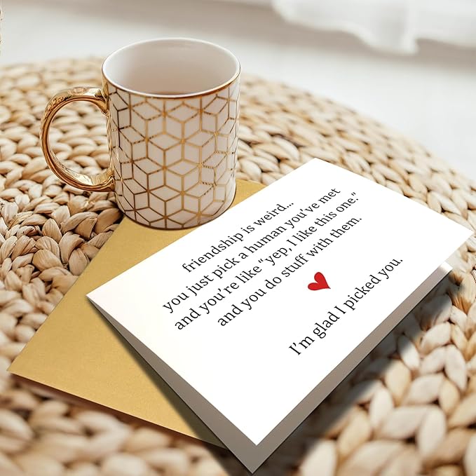 Funny Friendship Card for Women Men, Humorous Best Friend Birthday Card & Gift for Him Her, Snarky Birthday Card & Gift for Friend Bestie BFF, Friendship is Weird... I'm Glad I Picked You