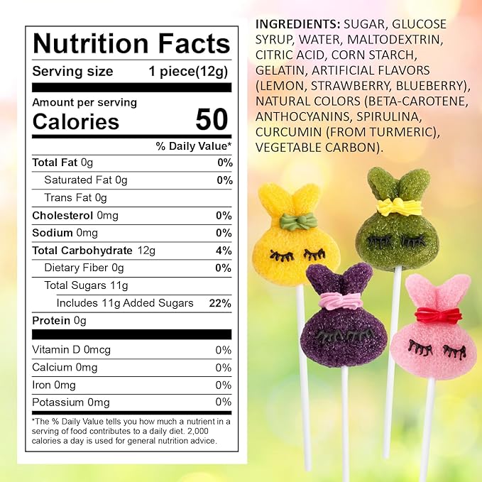 Easter Bunny Lollipops With Natural Colors – 24 Count Individually Wrapped Candy, Bunny Shaped Lollipops for Basket Stuffers, Easter Candy, Party Favors & Spring Candy for Kids.