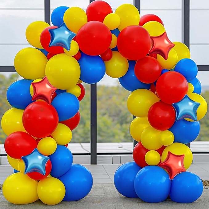 Carnival Circus Balloon Garland Arch Kit, 160Pcs Red Yellow Blue Latex Balloons with Star Foil Balloons for Baby Shower Bridal Shower Birthday Party Decorations