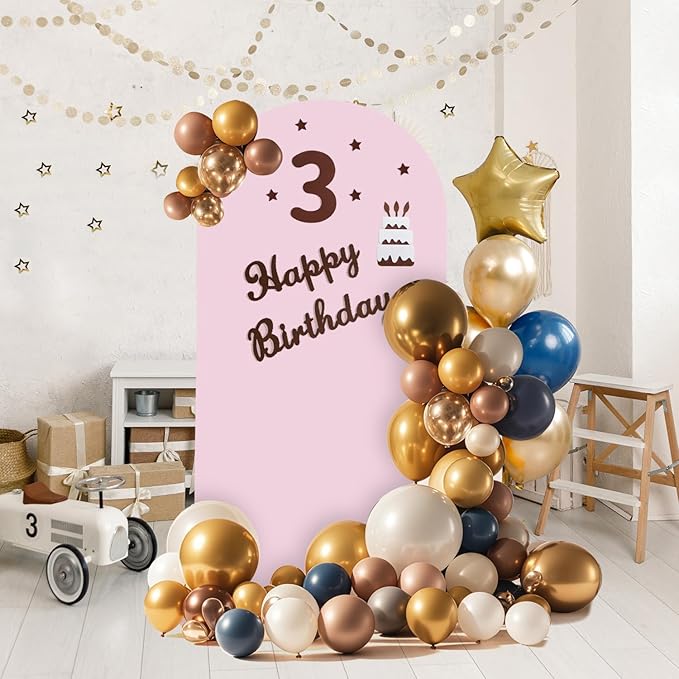 Arch Backdrop Stand and Cover Set, 3 Metal Balloon Arch Backdrop 7.2ft 6.6ft 6ft, Gold Arched Stand Frame for Wedding, Parties,Birthday, Backdrop Decorations (Pale Pink,7.2ft+6.6ft+6ft)