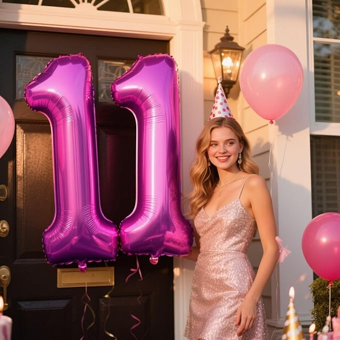 40 Inch Large 11 Balloon Numbers Rose Purple Big Foil Number Balloons Giant Helium Happy Birthday Party Decorations for Man and Women, Huge Mylar Anniversary Party Supplies