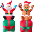 2 Packs 6FT Inflatable Christmas Santa Claus on Gift Box and Gingerbread Man Blow Up Decor for Christmas Outdoor/Doorway/Lawn Decor/Yard Party Decoration