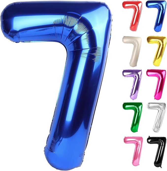 Metallic Blue Number 7 Balloon 40 Inch, 7 Balloon Number, 7th Birthday Decorations, Navy Blue Party Supplies for Boys Girls