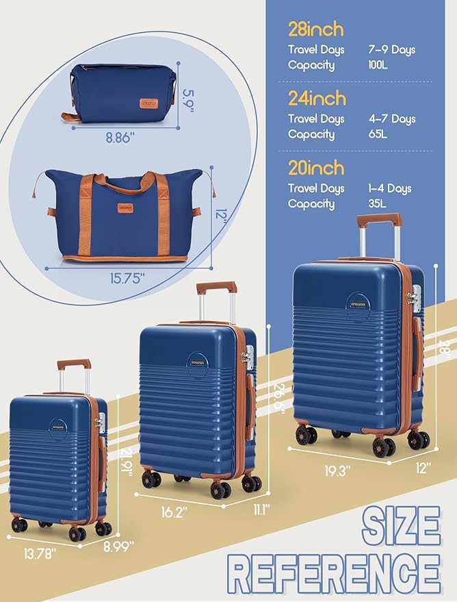 CONCEPTEN Luggage Sets 5 Piece, Suitcases with Wheels, Hardshell Suitcase Set, ABS Carry on Luggage Set with TSA Lock, Travel Luggage