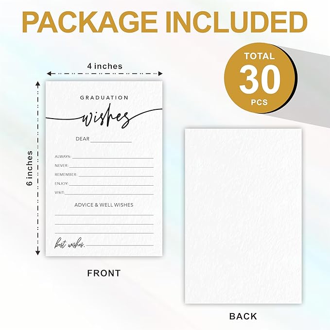 30 Minimalist Graduation Wishes Cards - 4X6 Advice & Wishes Cards, Grad Wish Card, Class Of 2026 Graduation Party Decorations & Supplies - 001