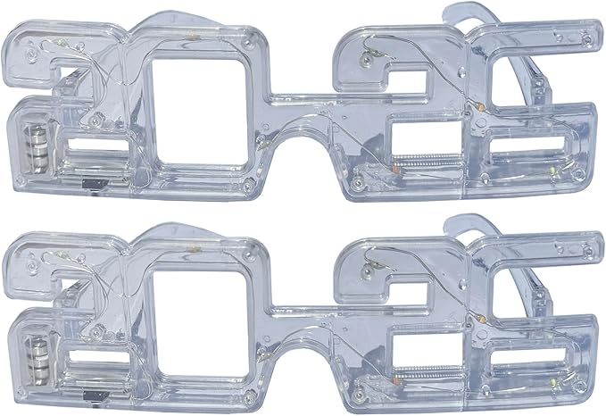 2 Pack 2026 LED Light-Up New Year Party Glasses – Fun Flashing Plastic Party Favors (White)