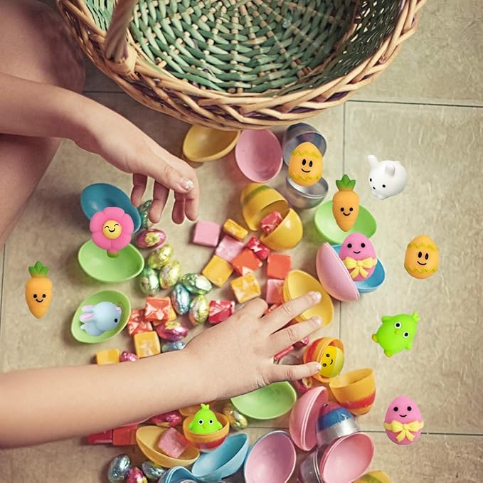 24 PCS Easter Mochi Squishy Toys Stress Relief Squishies for Kids Boys Girls Toddlers Easter Basket Stuffers Egg Fillers Gifts Party Favors